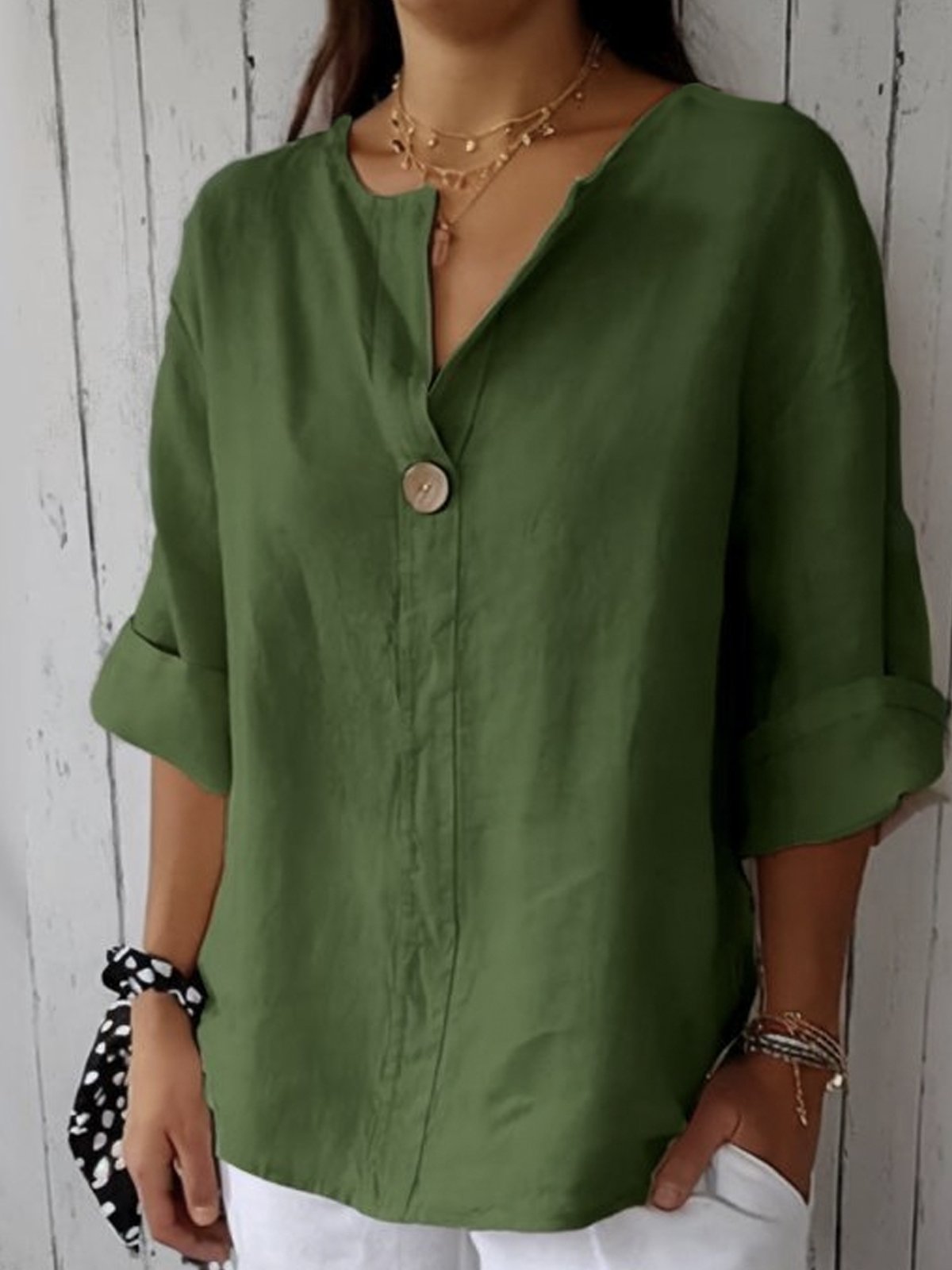 Casual V-neck everyday relaxed blouse for women | Nayla -6