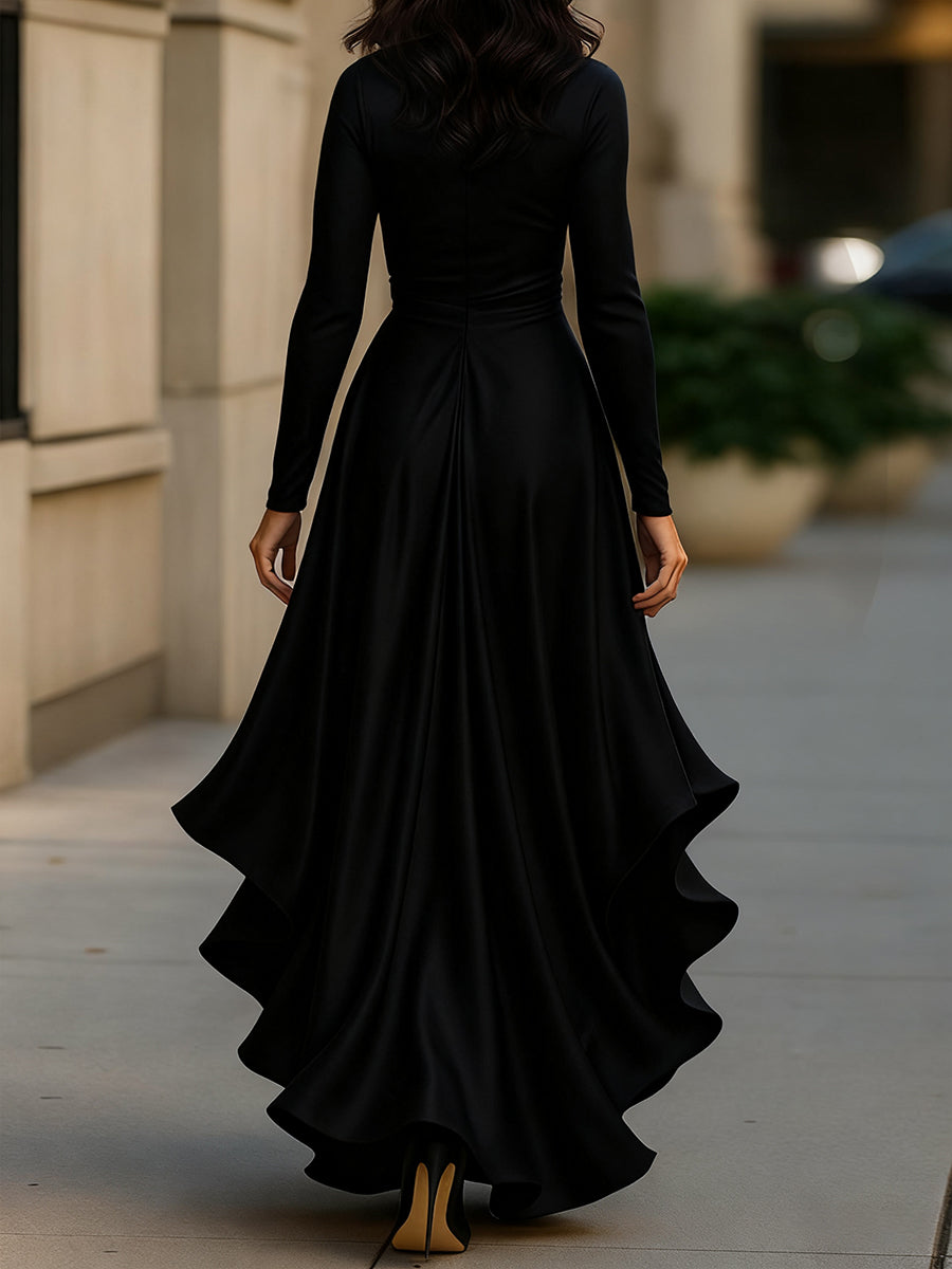 Satin draped-neckline evening maxi dress for women | Avelisse -6