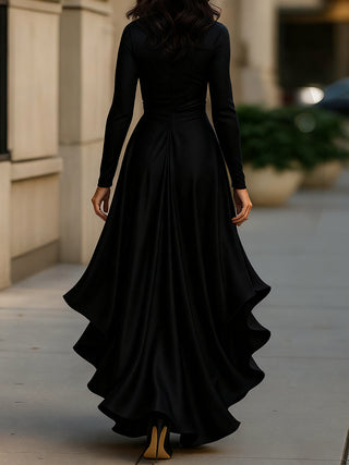 Satin draped-neckline evening maxi dress for women | Avelisse -6