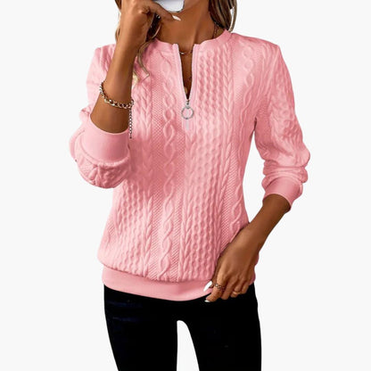 Cable-knit zip-neckline cosy pullover for women | Marvella -12