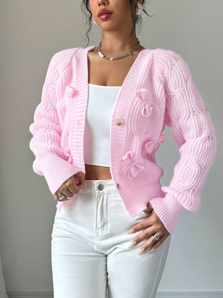 Elowen | Women's Bow Detail V Neck Knit Cardigan