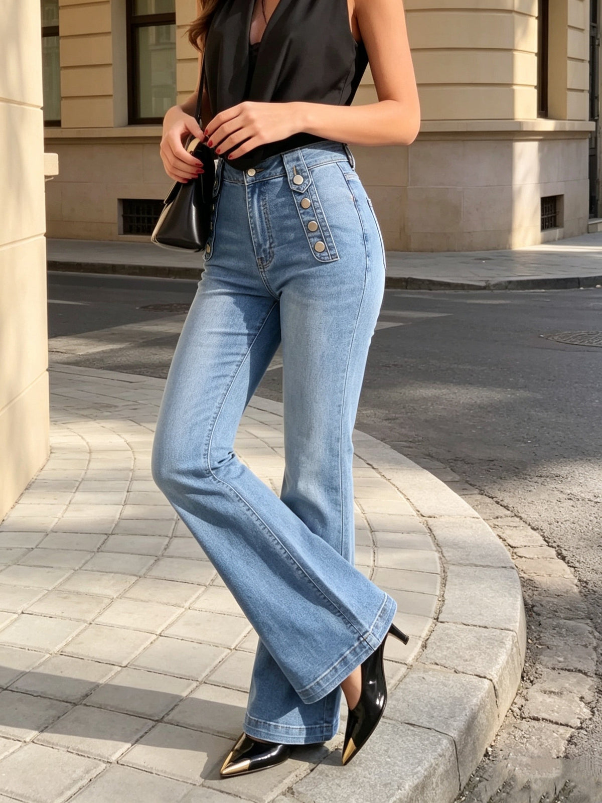 Harlow | Women's Sailor Button Flare Denim Jean