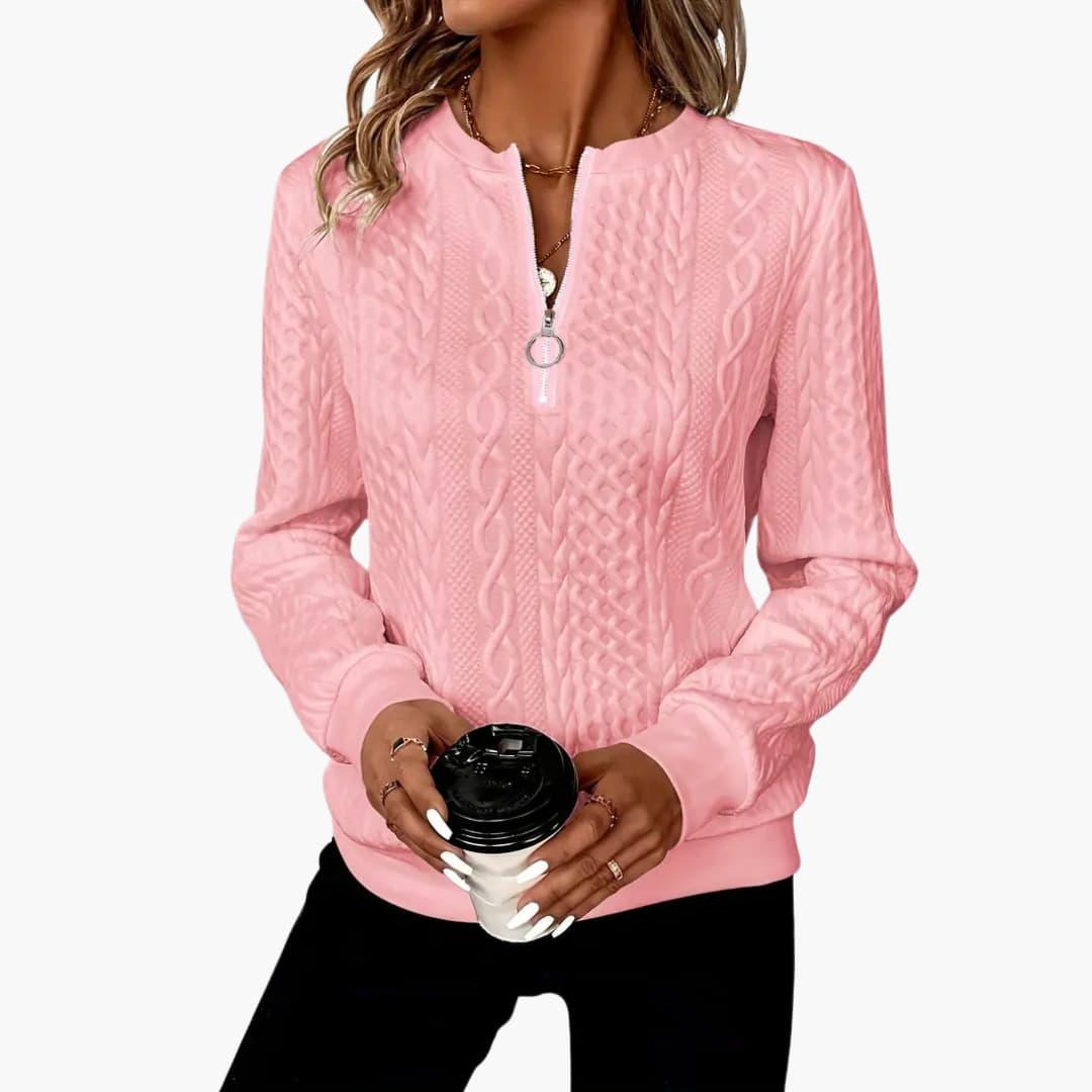 Cable-knit zip-neckline cosy pullover for women | Marvella -13