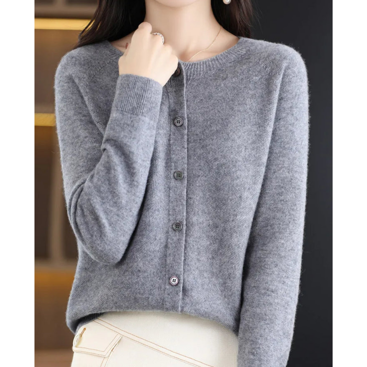 Classic button-front refined everyday cardigan for women | Aurelia -13
