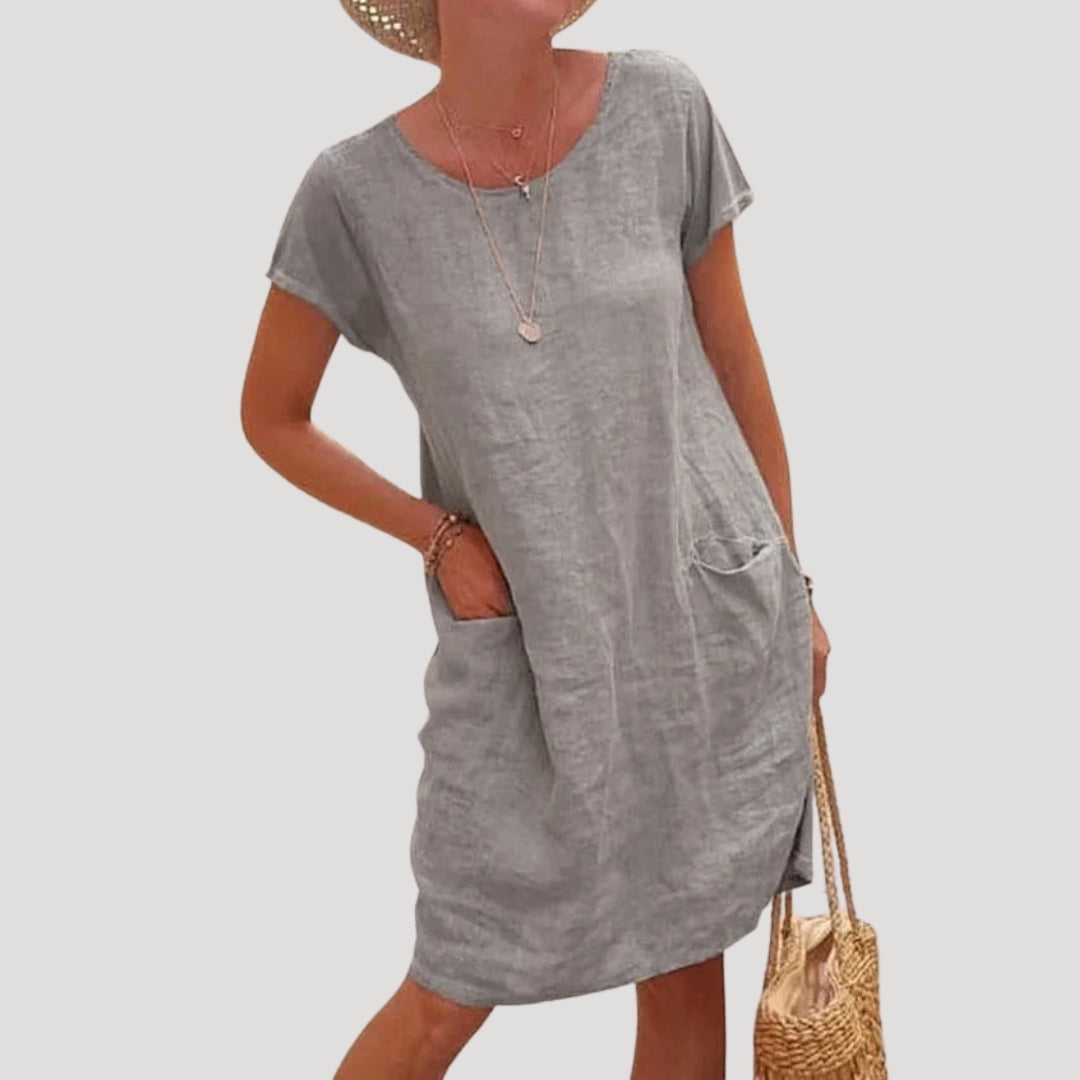 Casual linen short-sleeve midi dress for women | Linesse -5