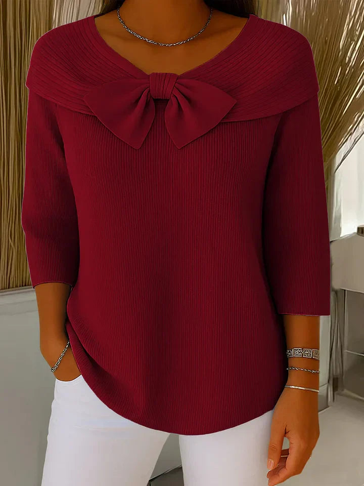 Bow-detail cosy everyday knit jumper for women | Elodie -4