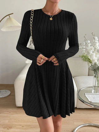 Valenne | Women's Round Neck Ribbed A Line Mini Dress