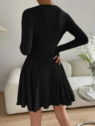 Valenne | Women's Round Neck Ribbed A Line Mini Dress