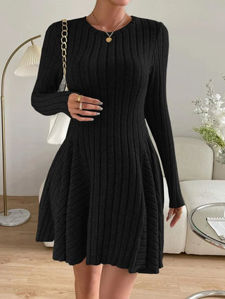 Valenne | Women's Round Neck Ribbed A Line Mini Dress