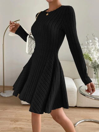 Valenne | Women's Round Neck Ribbed A Line Mini Dress