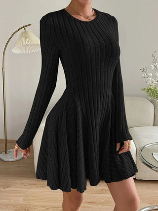 Valenne | Women's Round Neck Ribbed A Line Mini Dress