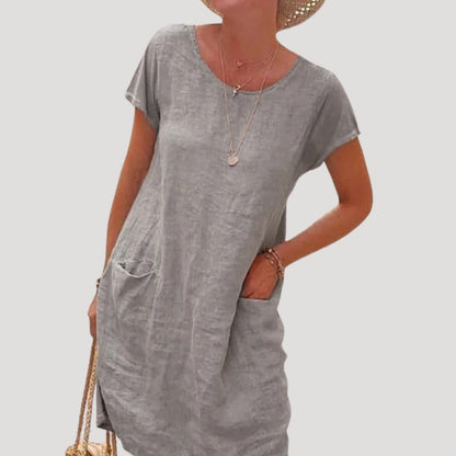 Casual linen short-sleeve midi dress for women | Linesse -7