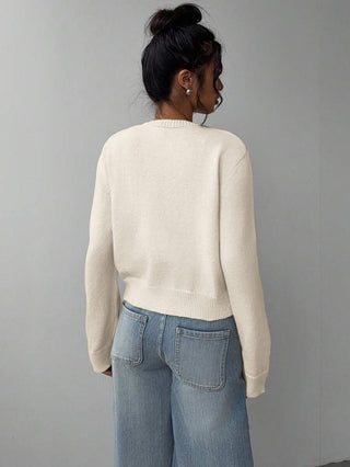 Solenne | Women's Round Neck Button Front Cropped Cardigan