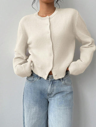 Solenne | Women's Round Neck Button Front Cropped Cardigan