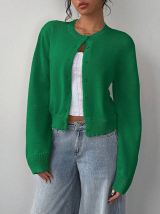 Solenne | Women's Round Neck Button Front Cropped Cardigan