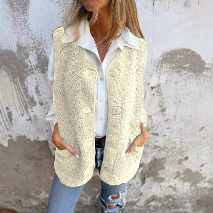 Autumn button-down sleeveless vest with pockets for Women | Maren Vale