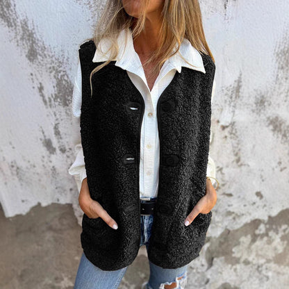 Autumn button-down sleeveless vest with pockets for Women | Maren Vale