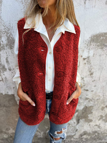 Autumn button-down sleeveless vest with pockets for Women | Maren Vale