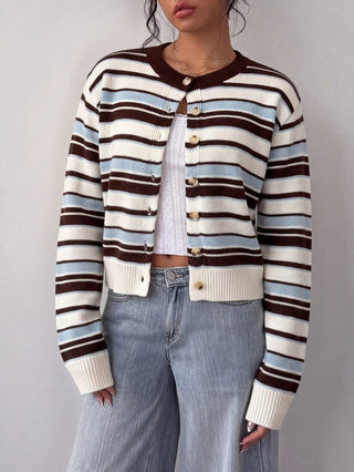 Solenne | Women's Round Neck Button Front Cropped Cardigan