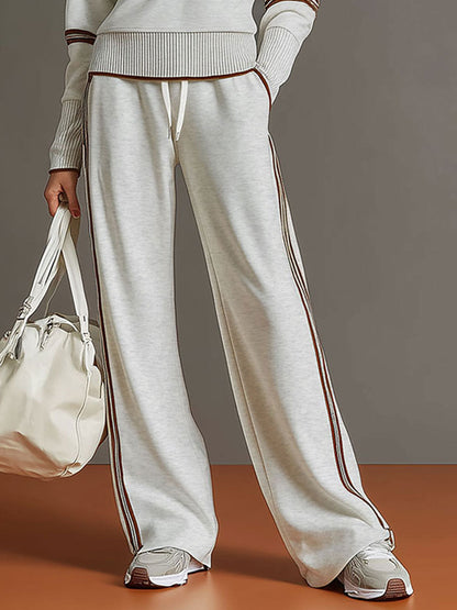 Retro half-zip sweatshirt and wide-leg trousers set for women | Vireon -16