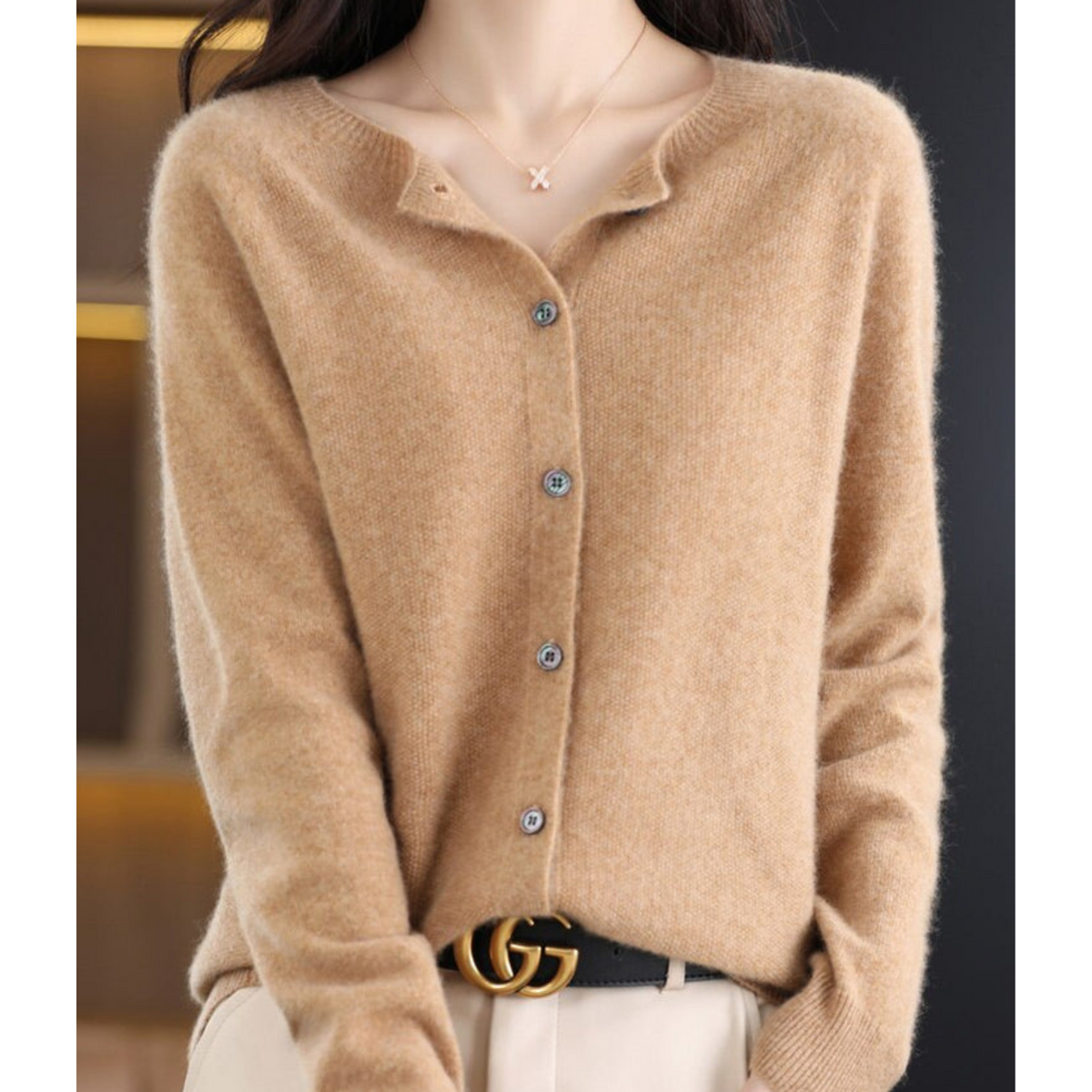 Classic button-front refined everyday cardigan for women | Aurelia -3