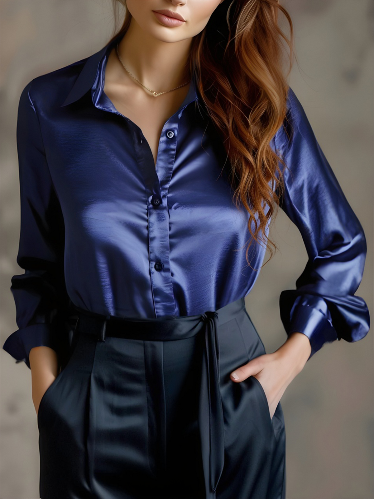 Satin lapel-collar everyday blouse for women | Veloura -4