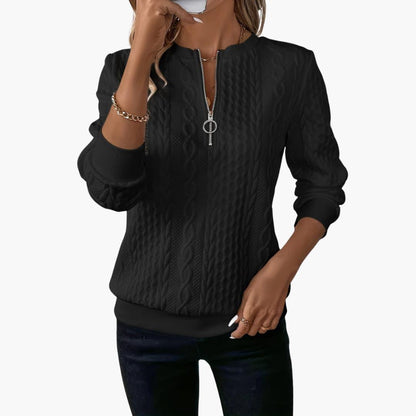 Cable-knit zip-neckline cosy pullover for women | Marvella -7