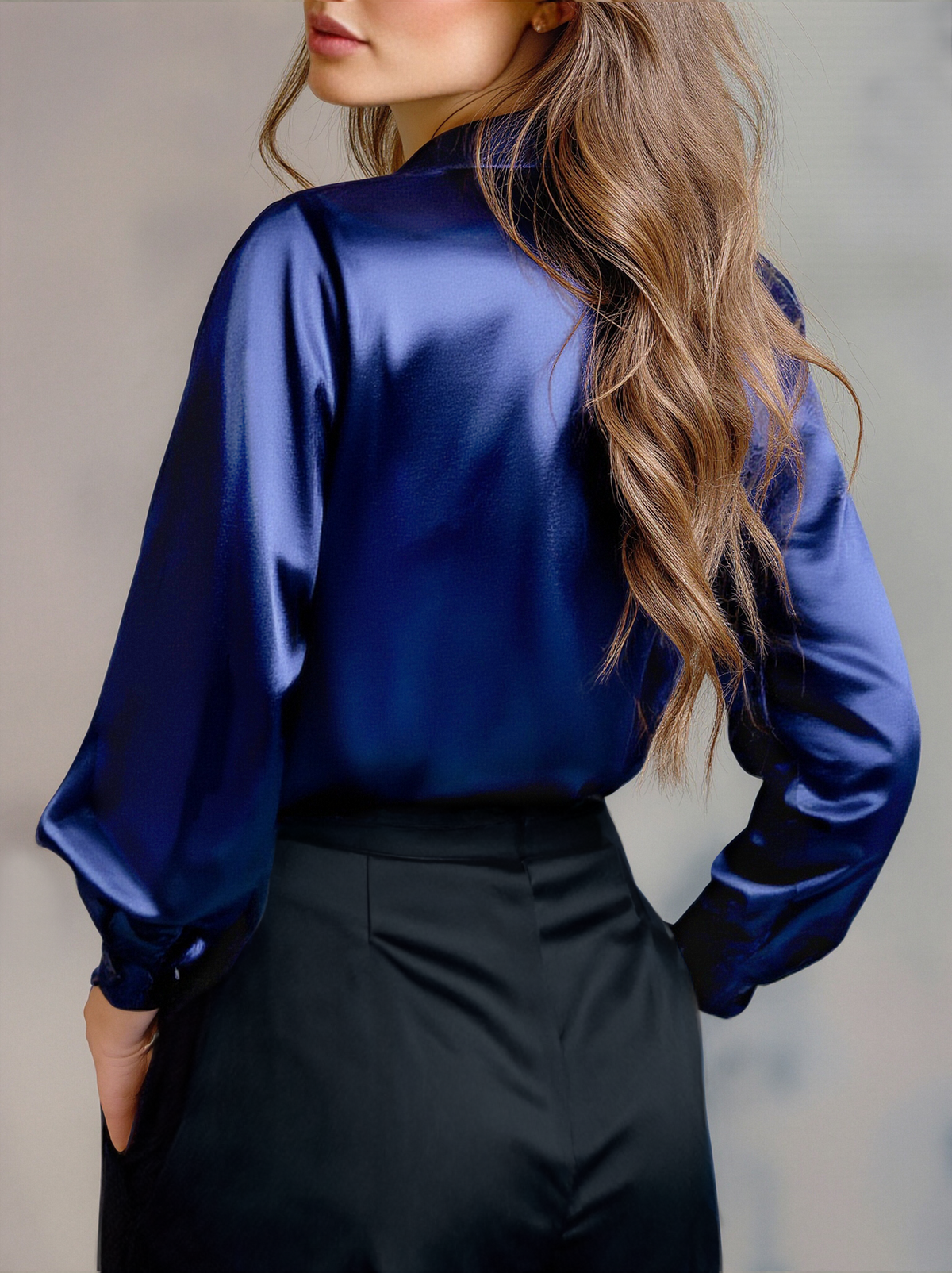 Satin lapel-collar everyday blouse for women | Veloura -5