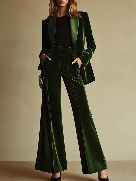Retro velvet blazer and wide-leg pants set for Women | Verdessa