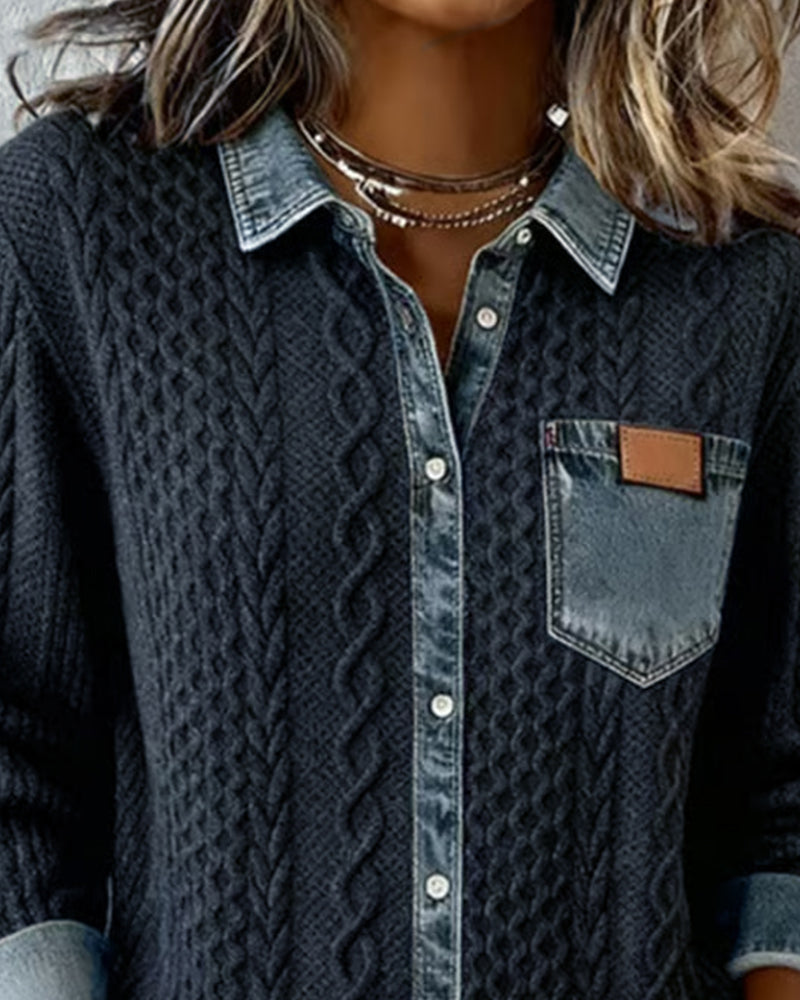 Knitted denim-detail cosy everyday jumper for women | Juliane -2