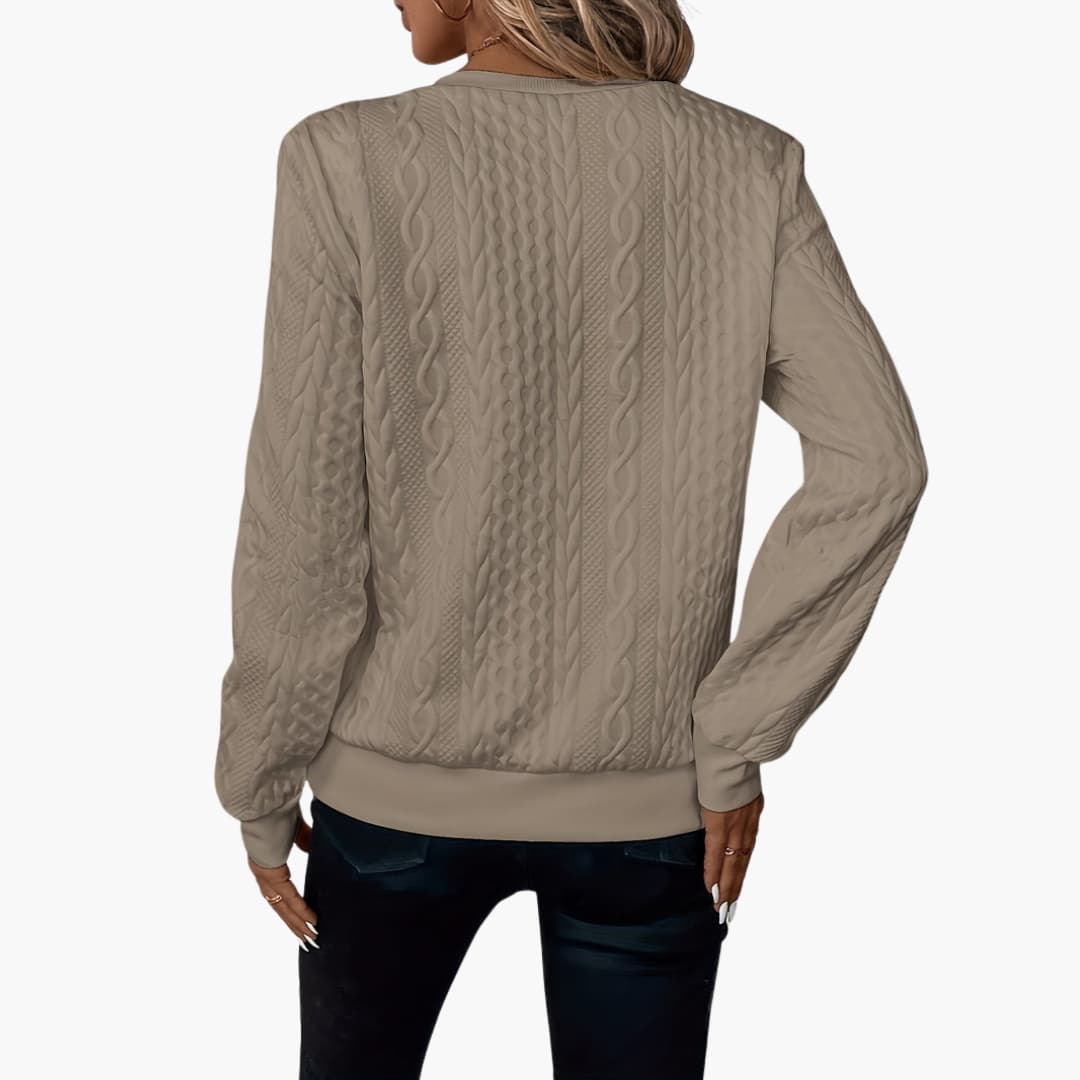 Cable-knit zip-neckline cosy pullover for women | Marvella -11