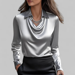 Elegant draped-collar everyday blouse for women | Amélie -2