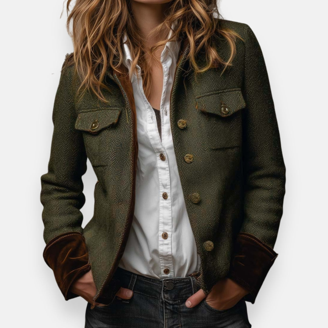 Simone | Women's Velvet Trim Tweed Jacket