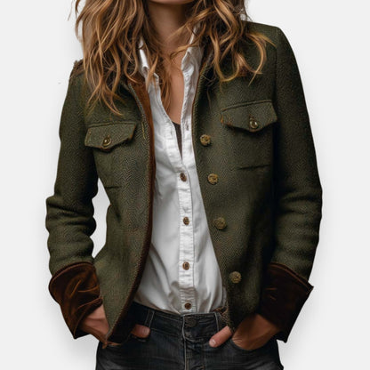 Simone | Women's Velvet Trim Tweed Jacket