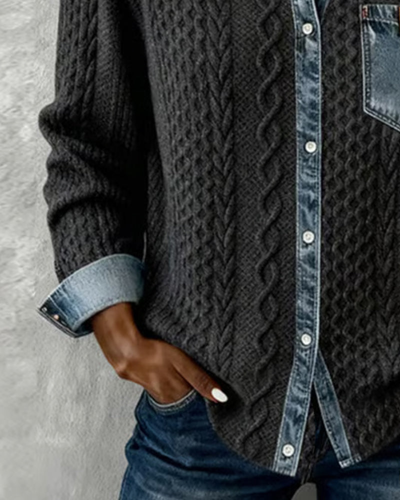 Knitted denim-detail cosy everyday jumper for women | Juliane -4