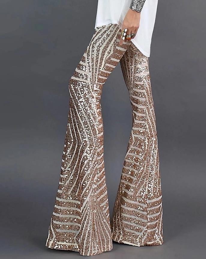 High-waist flared sequin party trousers for women | Seqflare -2