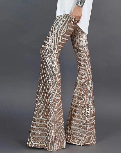 High-waist flared sequin party trousers for women | Seqflare -2