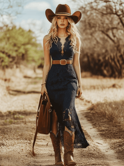 Bohemian lace sleeveless midi dress for Women | Azelina