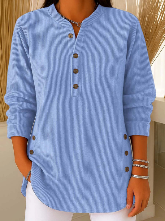 Classic button henley tunic everyday top for women | Eden -1
