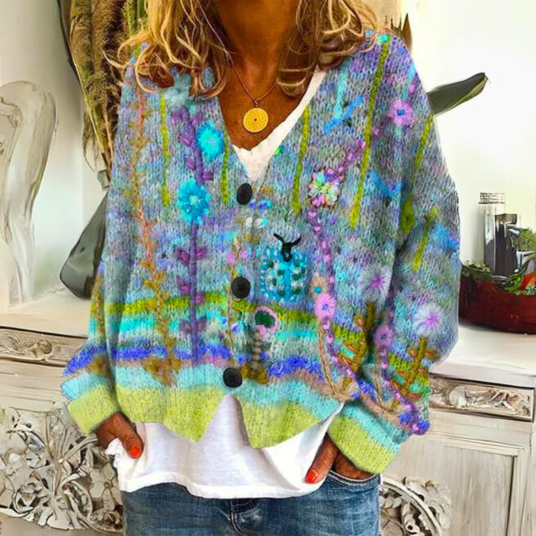 Bohemian floral embroidered multicolor cardigan for Women | Elisa Bloom