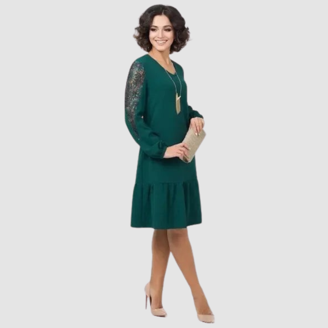 Elegant lace-sleeve everyday midi dress for women | Lowri Quinn -2