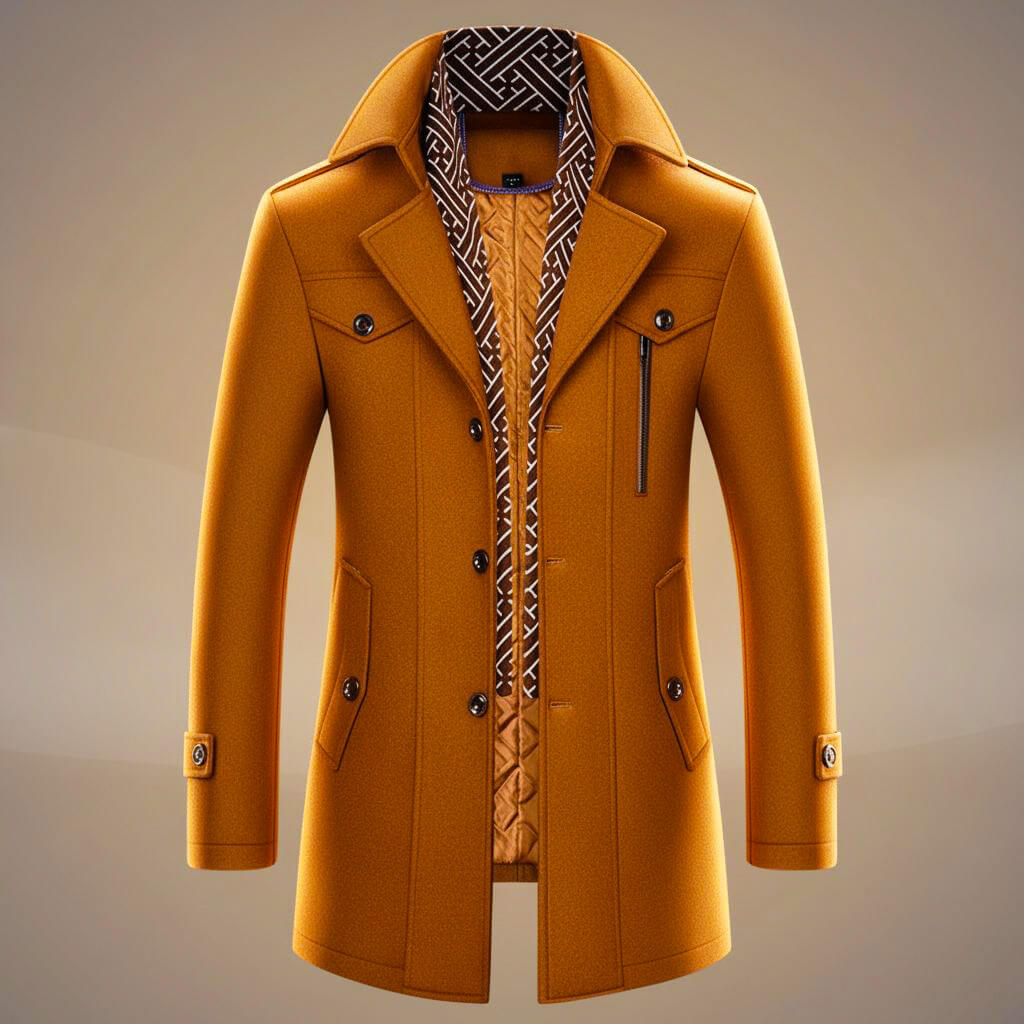 Tailored wool-blend coat with detachable scarf for men | Kensworth -1