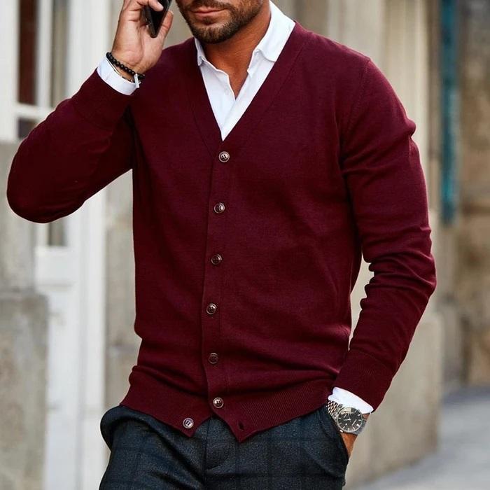 Alaric | Men's V Neck Button Front Cardigan