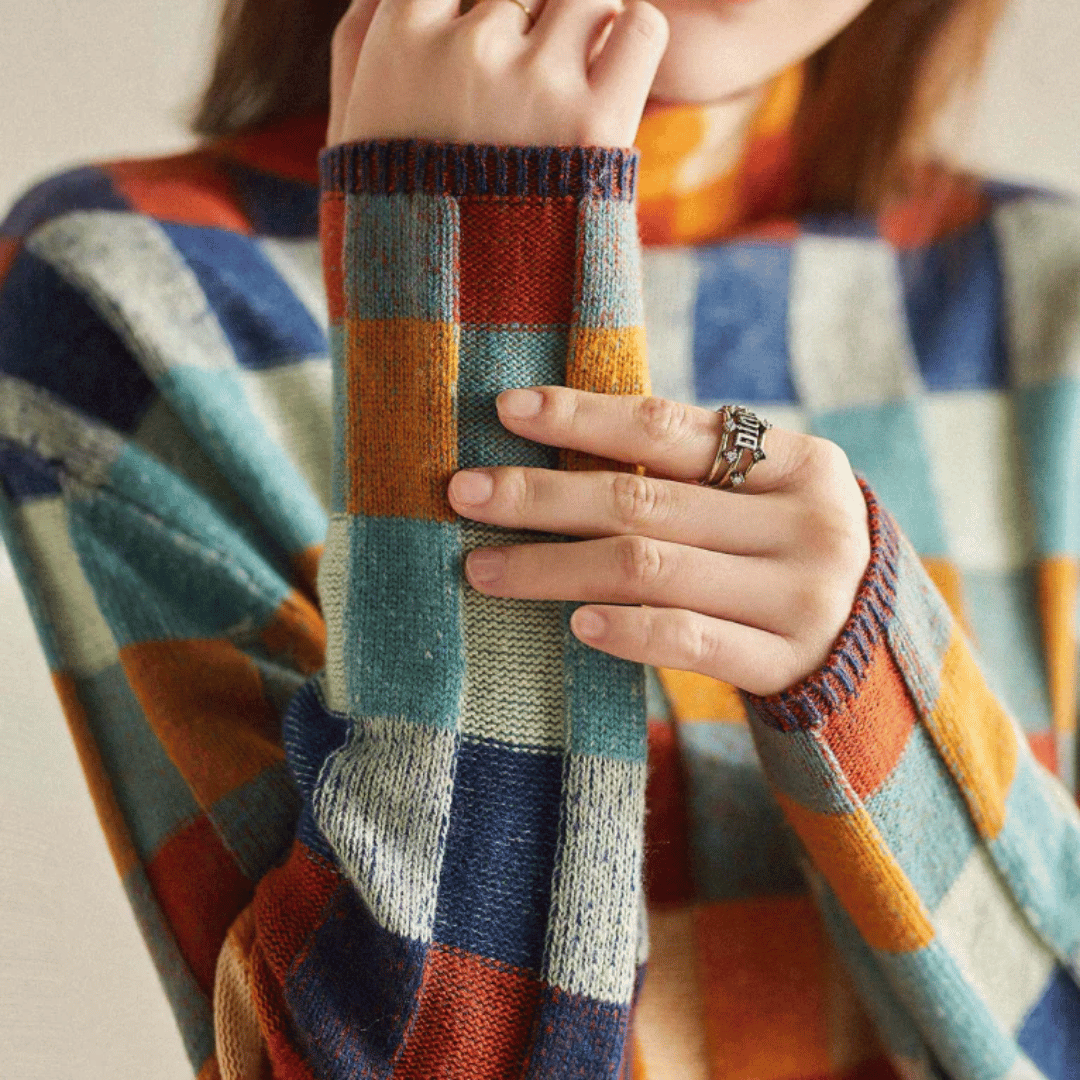 Artistic patchwork turtleneck knit jumper for women | Mirelle -2