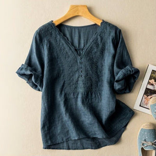 Embroidered front-panel everyday blouse for women | Luciana -1