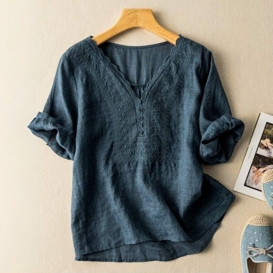 Embroidered front-panel everyday blouse for women | Luciana -1