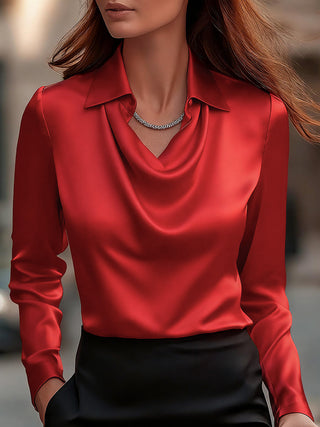 Elegant draped-neckline everyday blouse for women | Serelina -8