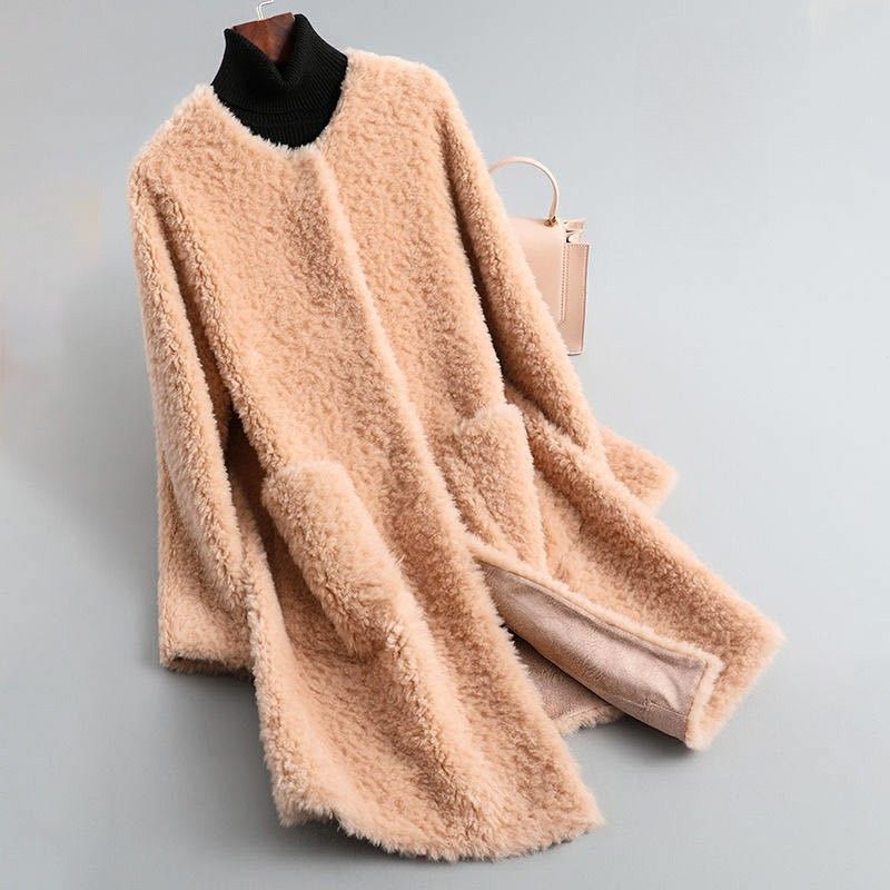 Draped shearling-style coat with fluid silhouette for women | Olivia -2