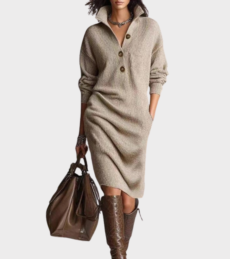 Marisande | Women's High Collar Button Knit Dress