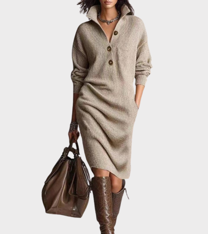 Marisande | Women's High Collar Button Knit Dress